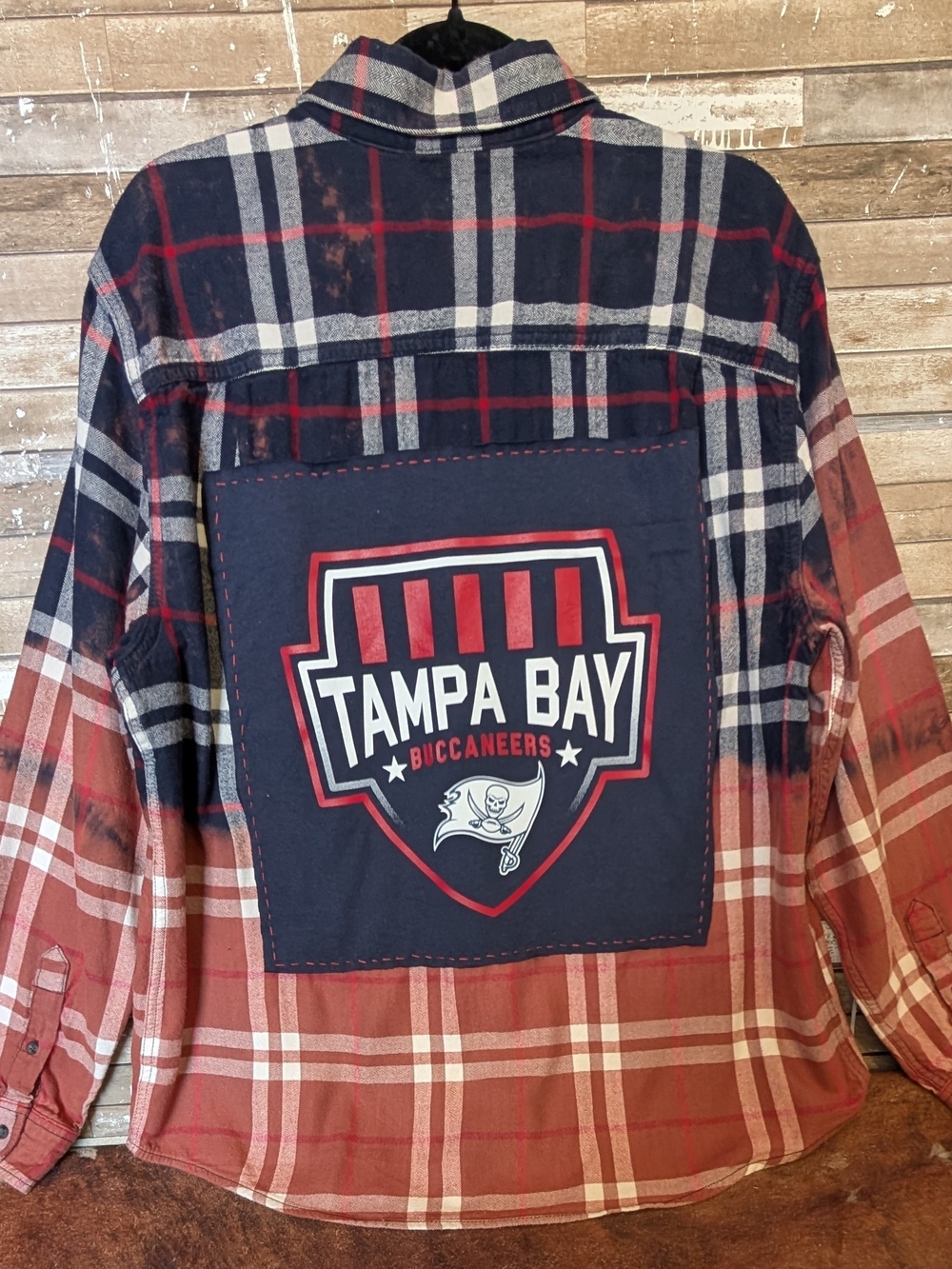 Tampa Bay Buccaneers Upcycled Dip Dyed Bleached Flannel Shirt